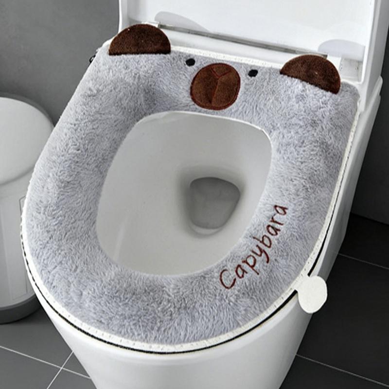 1Pcs Thickened Zipper Cartoon Toilet Mat New Cute Toilet Cover Plus Velvet Toilet Seat Cover To Protect Pregnant Women Confin