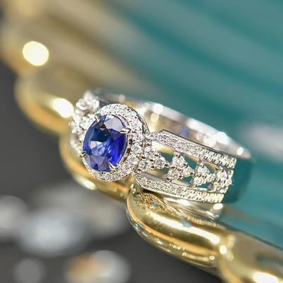 Blue Oval Zircon Finger Ring for Women Vintage Silver Color Wedding Band Luxury Bridal Jewelry