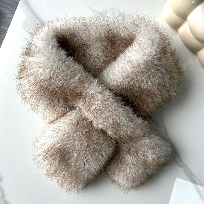 Imitation Fuchs Pelz Schal Winter Einfache Mode Vielseitiger Kreuzschal Pelzkragen Doppelseitig Verdickter Warmer Plüschschal
