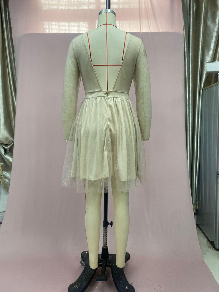 Abito Sexy Trasparente a Maniche Lunghe con Scollo Rotondo da Donna Europeo e Americano