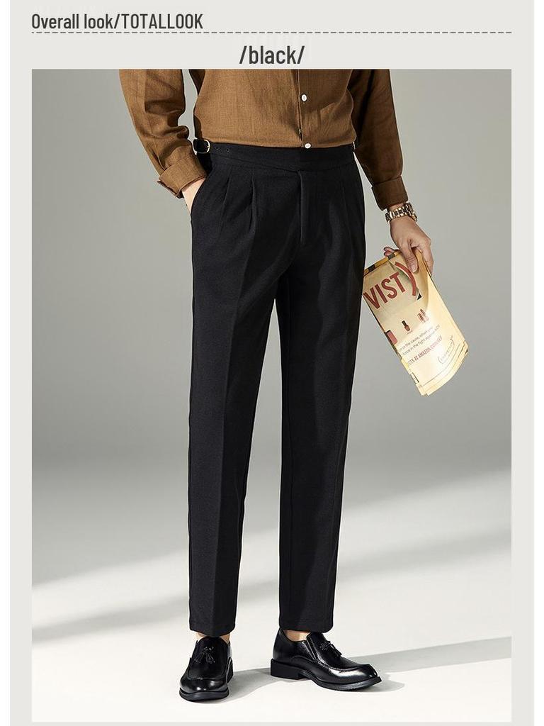 DFBOSS Gurkha Men's Slim Fit Dress Pants - Adjustable Waist, Straight Leg, Wrinkle-Free for Business Casual (Spring & Autumn)