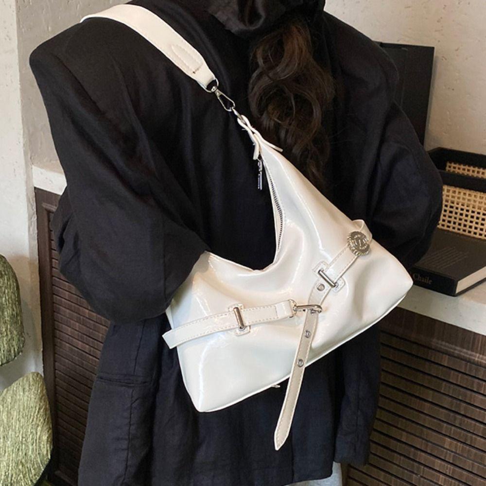 

Solid Color Leather Underarm Bag Leisure Women s Armpit Bag Trendy Buckle Shoulder Bag Ladies