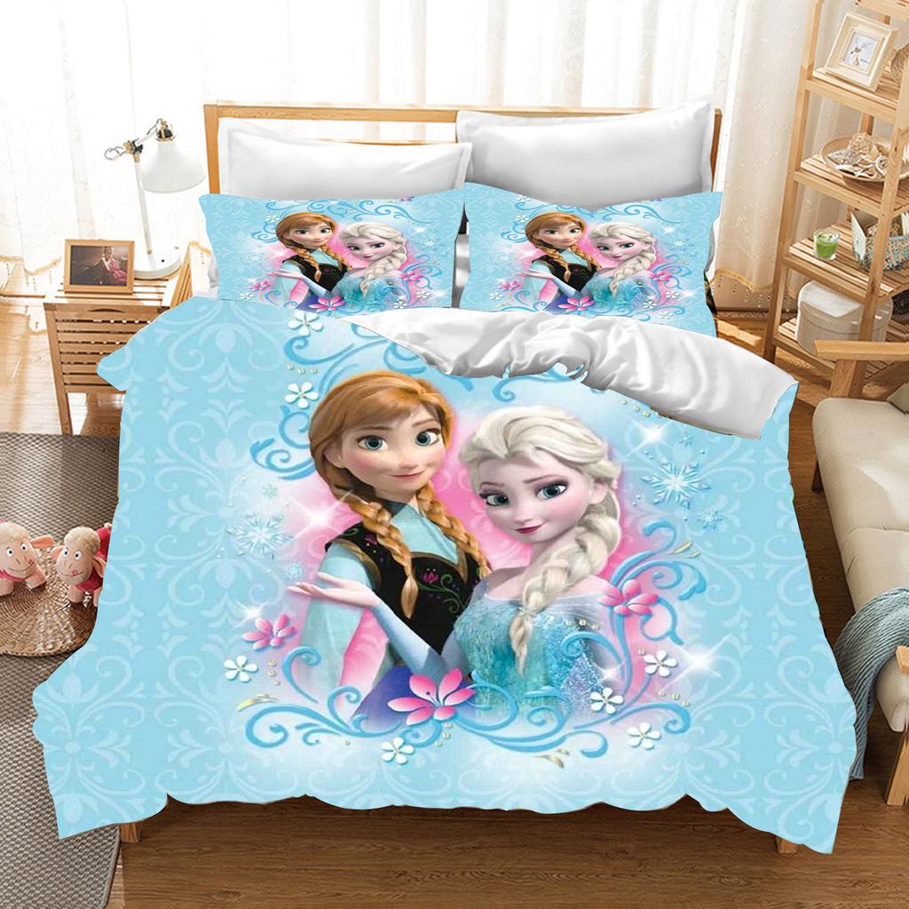 Children's Frozen Princess Bedding Set Elsa Bear Duvet Cover Queen with Pillowcase 3D Children's Bedding Set