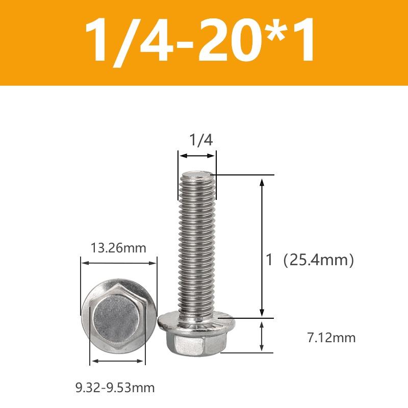UNC 1/4-20 5/16-18 3/8-16 304 Edelstahl Sechskantkopf mit gerändeltem Flansch Kappe Schraube Sechskant Unterlegscheibenkopf Schraube