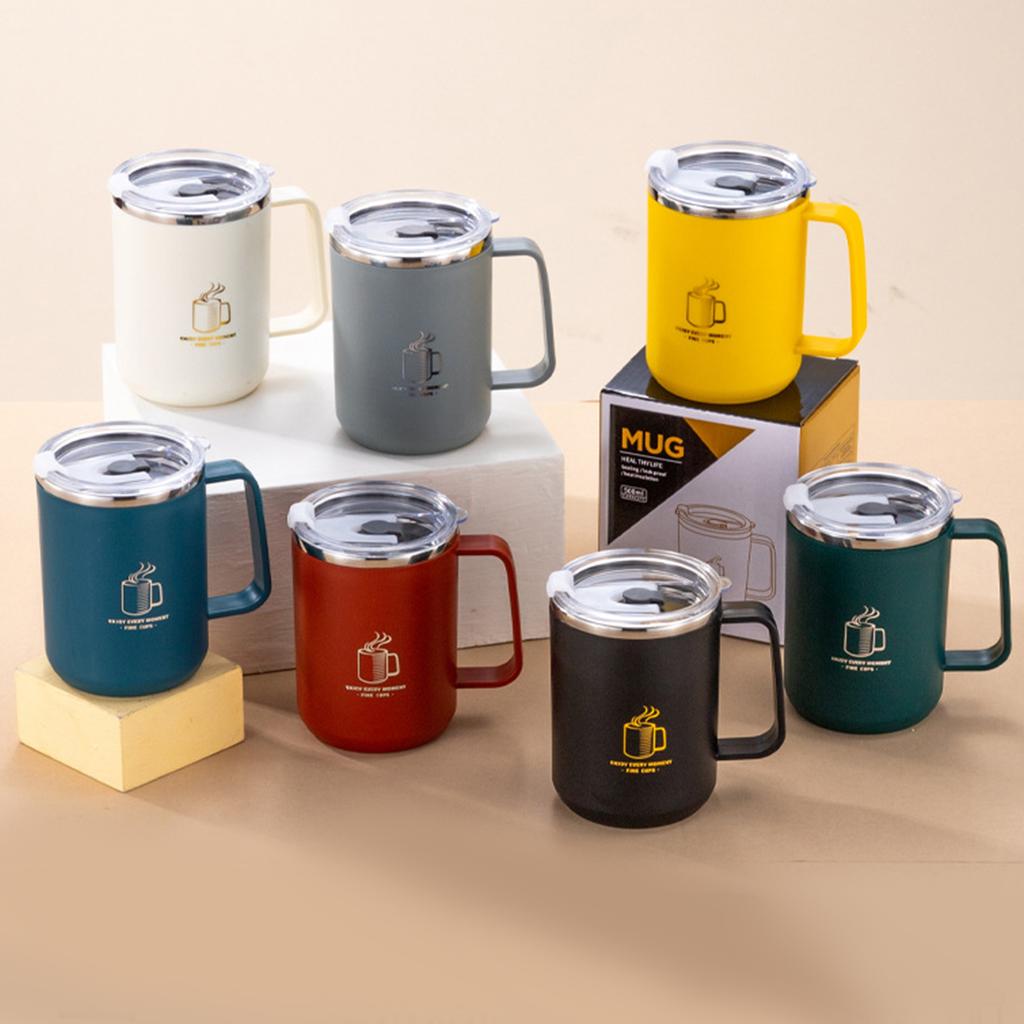 304 Stainless Steel Double-Wall Mug Tumbler Insulated Anti Scalding Drinking Cup With Handle Portable Reusable Drinkwar