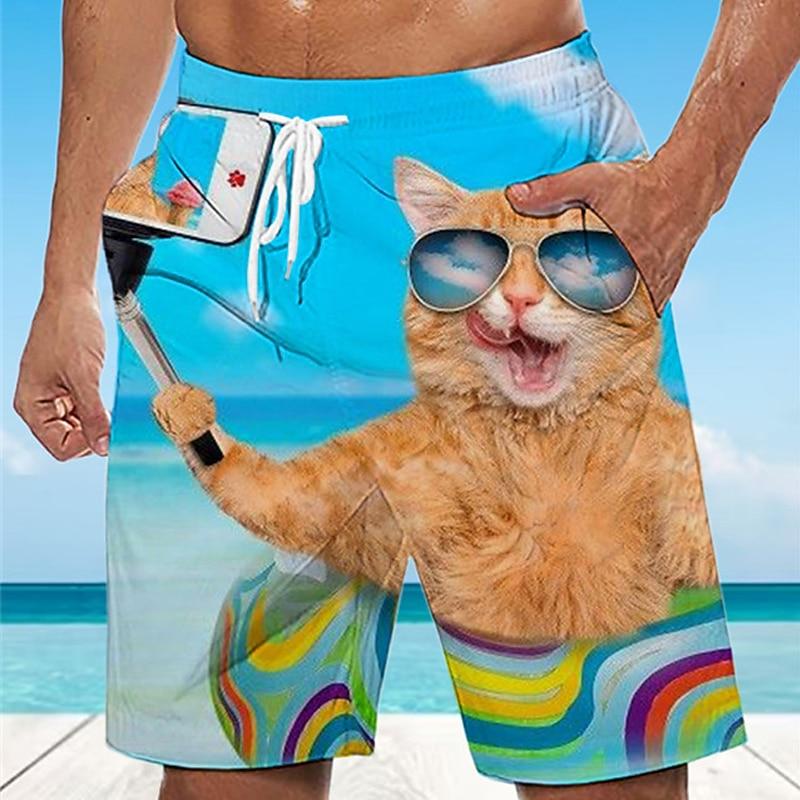 

Men s Animal Cat Funny Hawaiian Casual Daily Holiday Drawstring Pocket Elastic Waist Designer Clothing Apparel XL