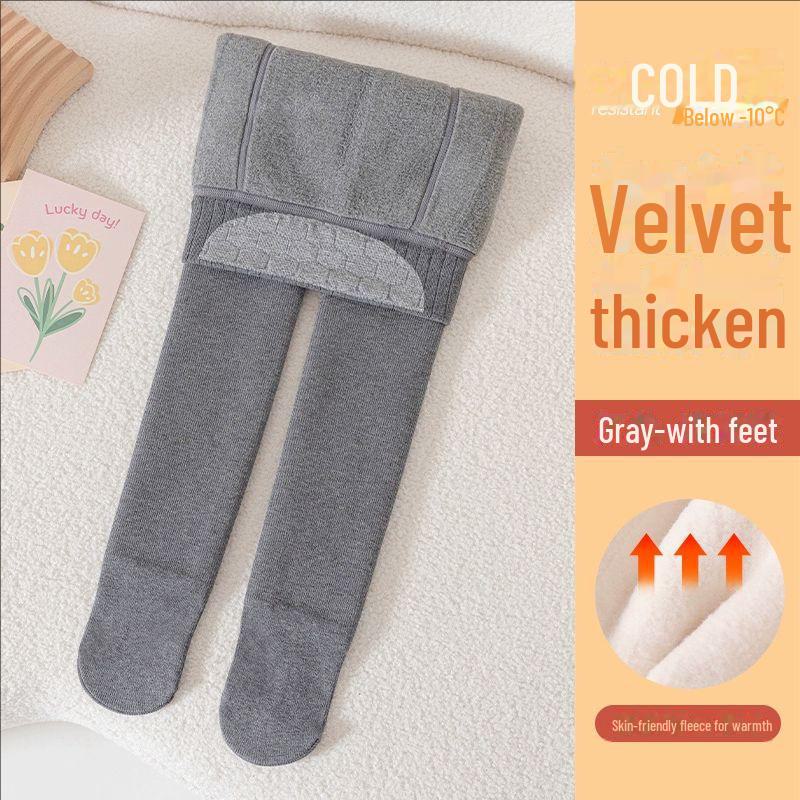 Girls' Velvet Winter Leggings: White, Cotton, Vertical Stripes, Warm, Thickened Nine-Point Children's Pantyhose
