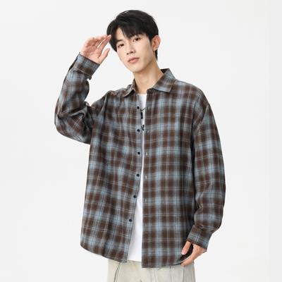 Autumn New Trendy Plaid Long-sleeved Shirt Men's and Women's Korean Version Loose Casual Jacket Couple Versatile Shirt