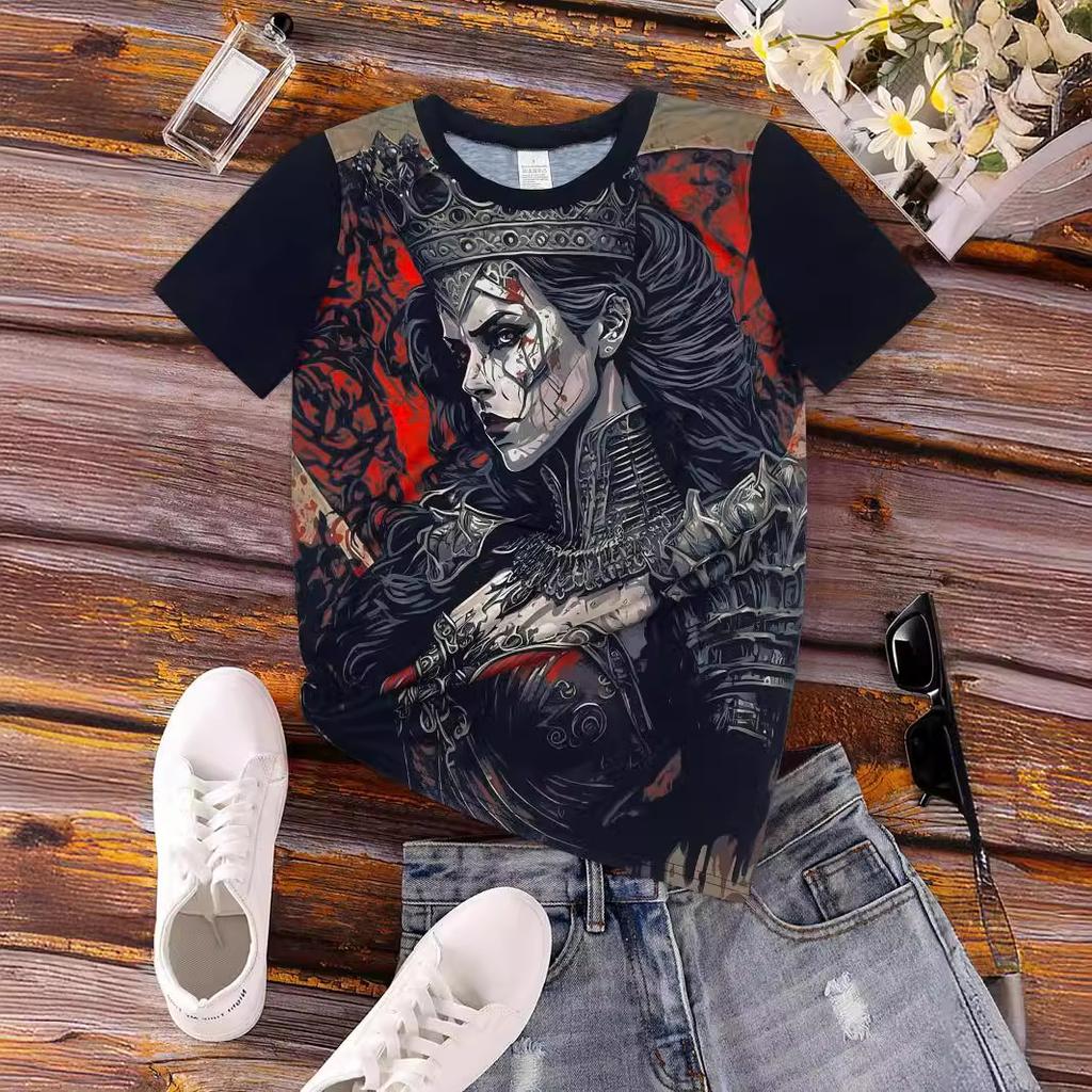 Summer Round Neck 3D Skull Print Top Fashionable Casual Short Sleeved Women's T-shirts
