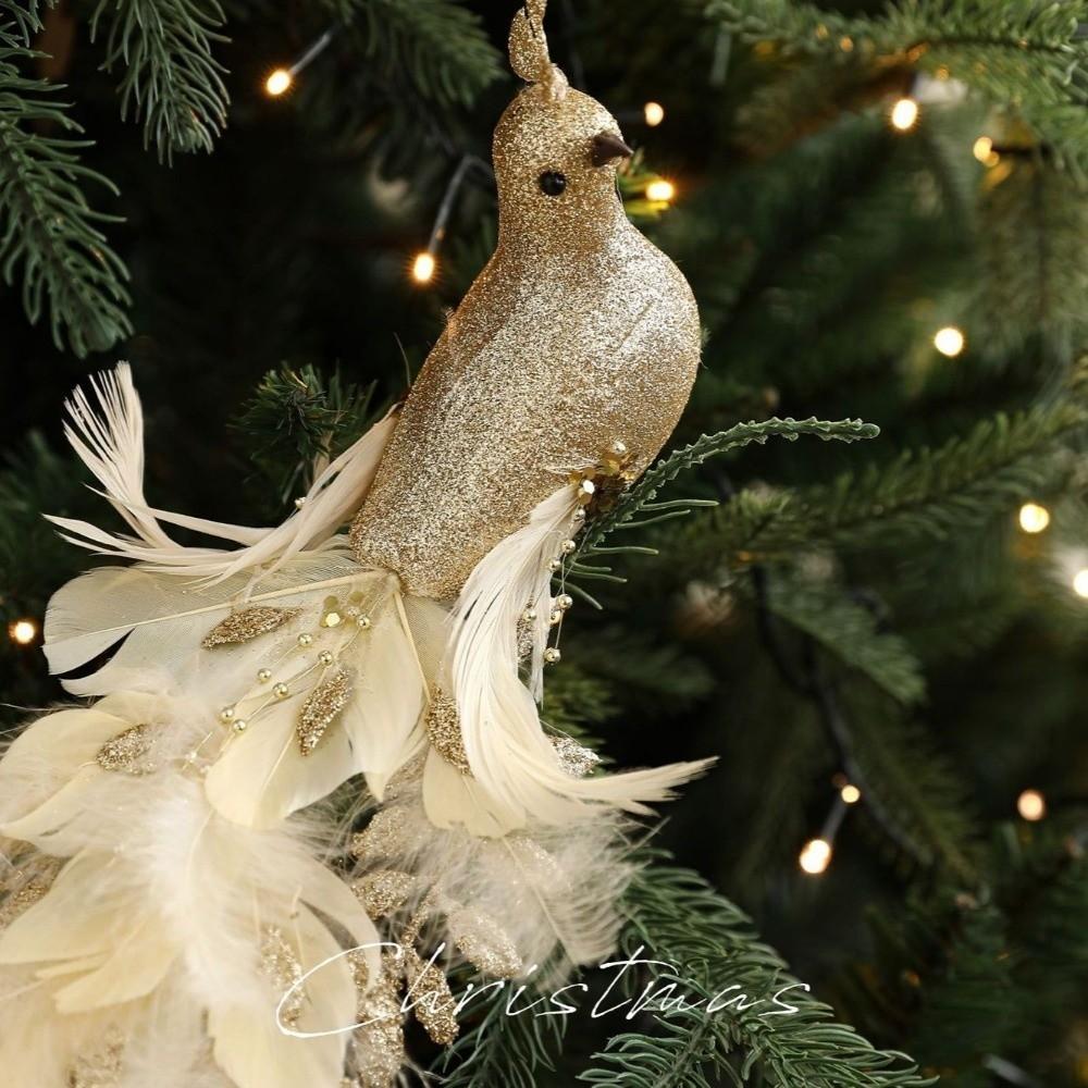 Realistic Christmas Peacock Ornaments Long Tail Peacock Bird Figurine  Xmas Tree Decoration