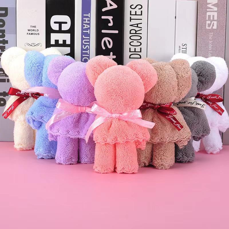 Bear Towel As a Gift, Gift Box, Holiday Wedding Full Moon Gift, Coral Fleece Towel.