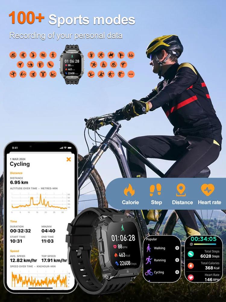 Nové hodinky s ultra dlouhou výdrží 1000 mAh 1,95" AMOLED displej BT volání Chytré hodinky Muži Venkovní Svítilna Sportovní Fitness náramek Muži