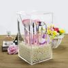 Acrylic Brush Holder,Dustproof Makeup Brush Organizer with Lid, Covered Cosmetic Brush Holder with White Pearls,Clear -NEWCREA