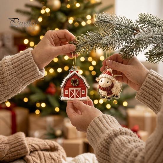 Family Christmas Tradition Farm Advent Calendar 24Pcs Acrylic 2D Ornament Set with Rustic Barn Unique Countdown Kit Animal Designs for Holiday