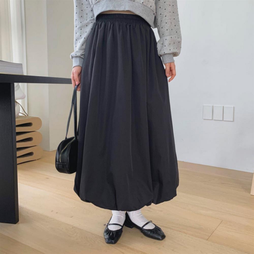 New Arrivals Open Run Women Lovely Solid Color Balloon Fit Long Skirt