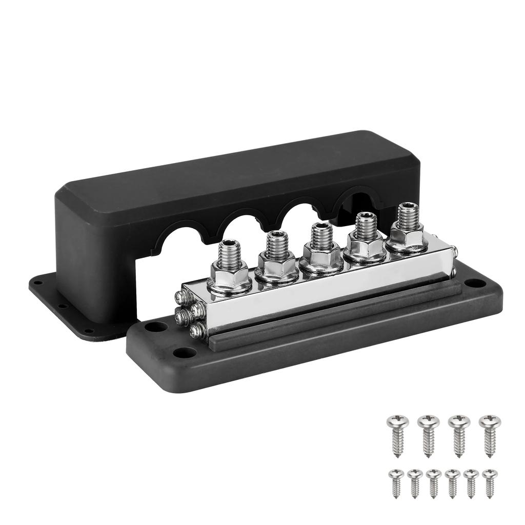 New Car M10 5 Way Busbar Terminal Block Stud 600A 12V-48V DC Power Distribution Block Bus Bar Terminal Block For RV Boats Yachts