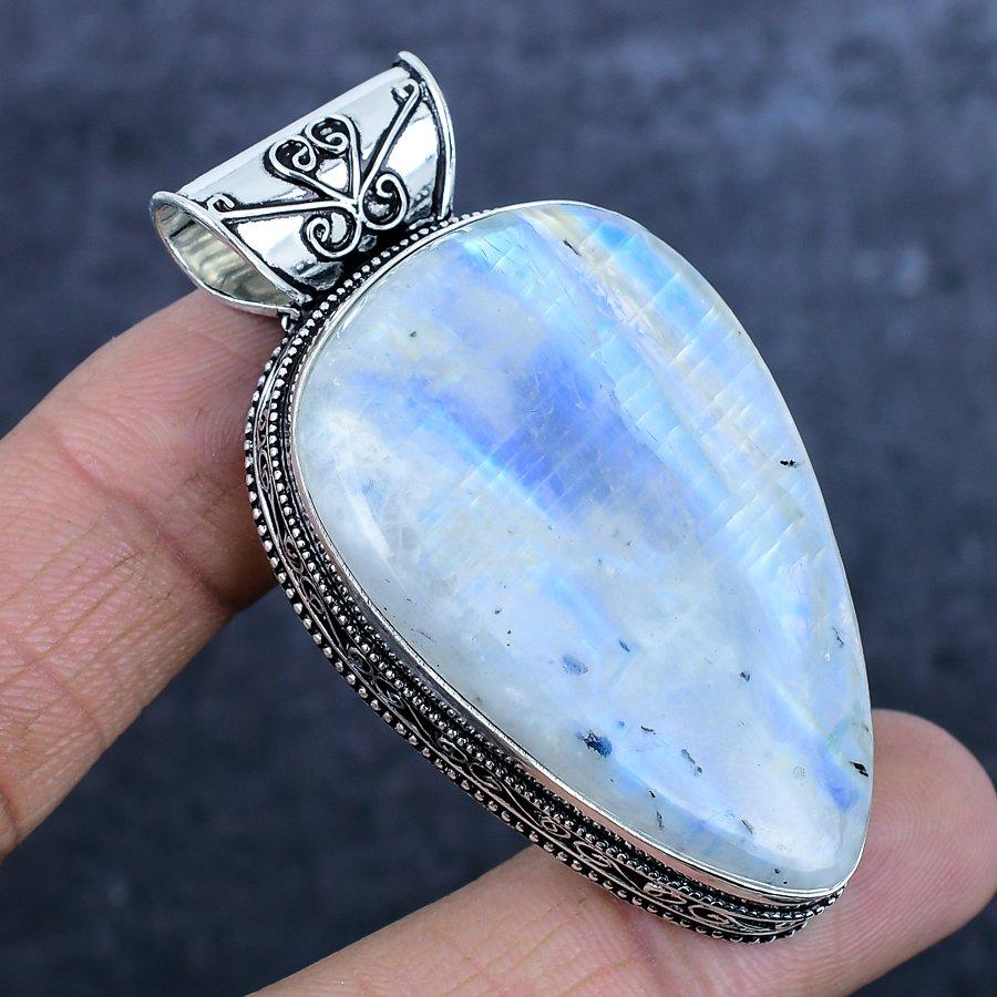 Moonstone Handmade 925 Sterling Silver Jewelry Pendant 2.56" y3h26