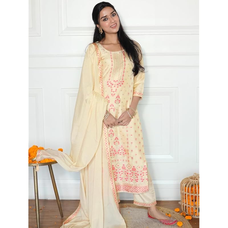 Libas Women's Silk Blend Kurta Sets (48165_Ivory