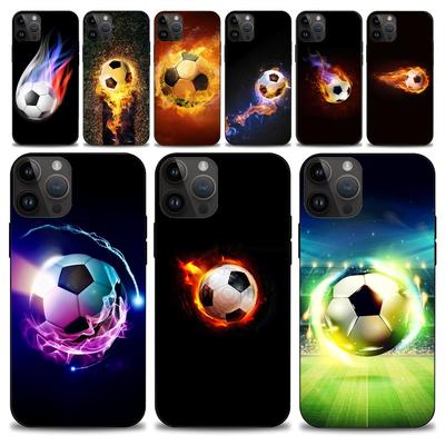 Fire Football Soccer Ball Phone Case Iphone15 14 13 12 11 Pro Max Mini X 7 8 Soft Case