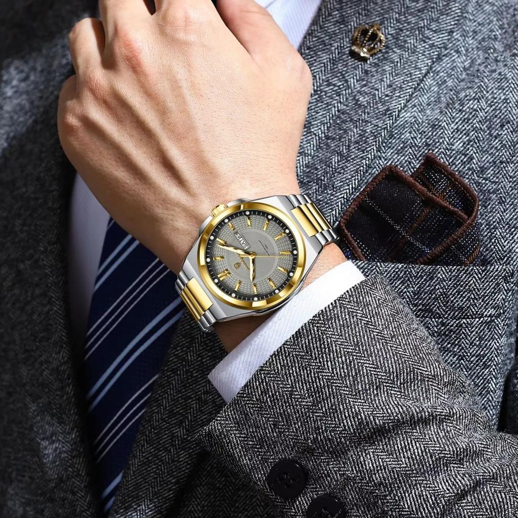 Ceasuri pentru bărbați Oțel inoxidabil Rezistent la apă Luminos Ceas bărbătesc Dată Săptămână Clasic la modă Ceas de mână cu cuarț