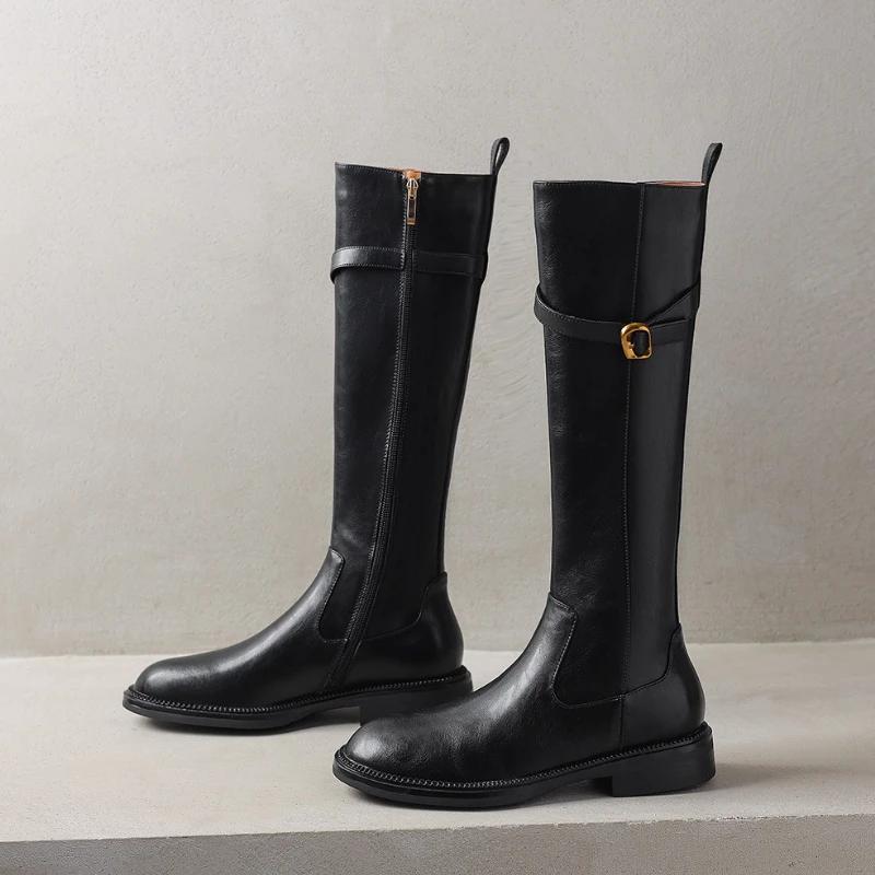 Women Knee High Boots Fashion Belt Buckle Long Tube Boot Quality Soft Leather Boot Slim Knight High Boots Lady Boots Botas Mujer