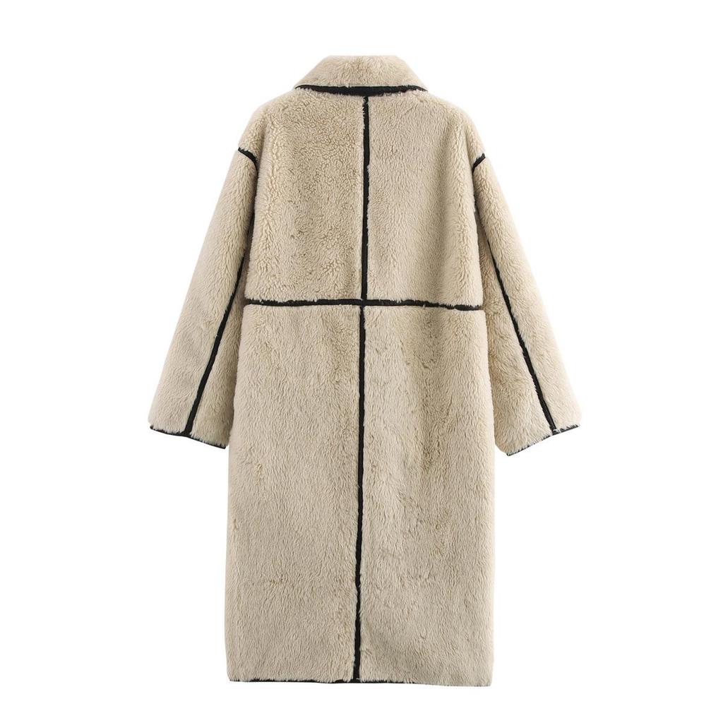 2024 Winter European & American Style Versatile Big Lapel Loose Long Leather and Fur Coat