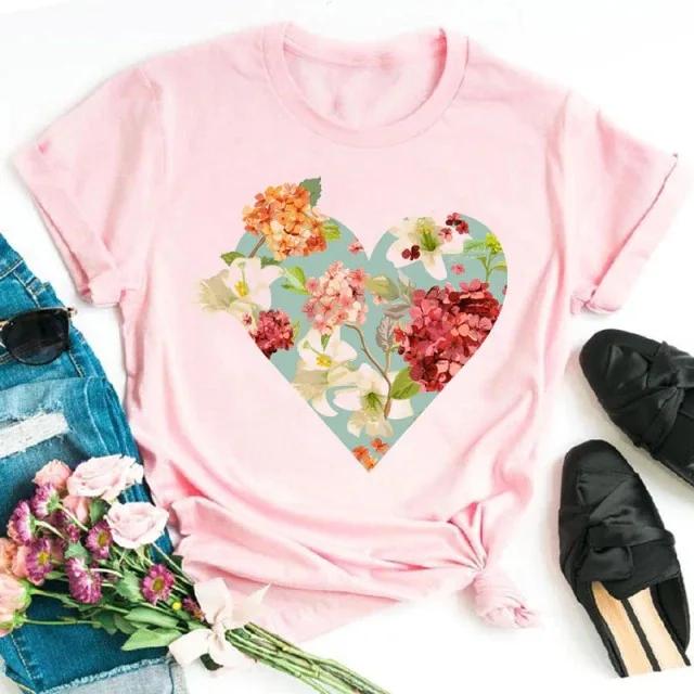 Heart Music Note Pink Print Women T Shirt Short Sleeve O Neck Loose Women Tshirt Ladies Tee Shirt Tops Clothes Camisetas Mujer