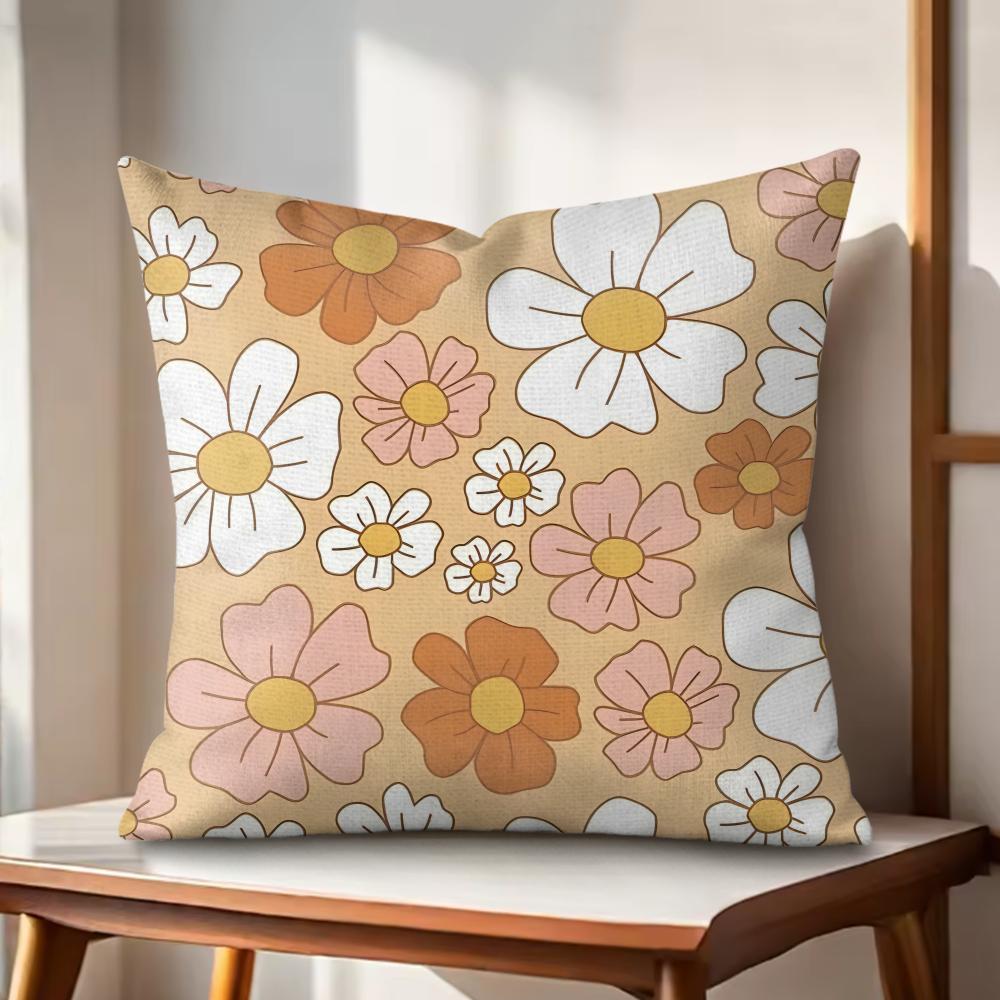 Retro Floral Cushion Cover Natural Linen Organic Fabric DoubleSided Printing Couch Pillow Covers Home Decor