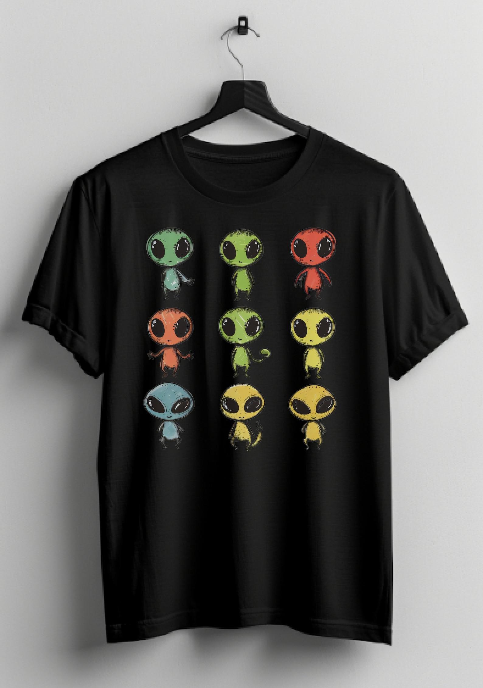 Multi Color Aliens T-Shirt: Fun Trendy Space Tee XL