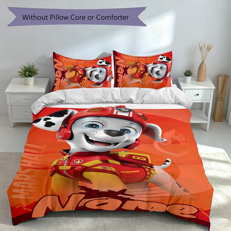 3pcs Custom Name Paw Patrol Bedding Set,Includes 1 Duvet Cover and 2 Pillowcases,All-season Bedroom Decor