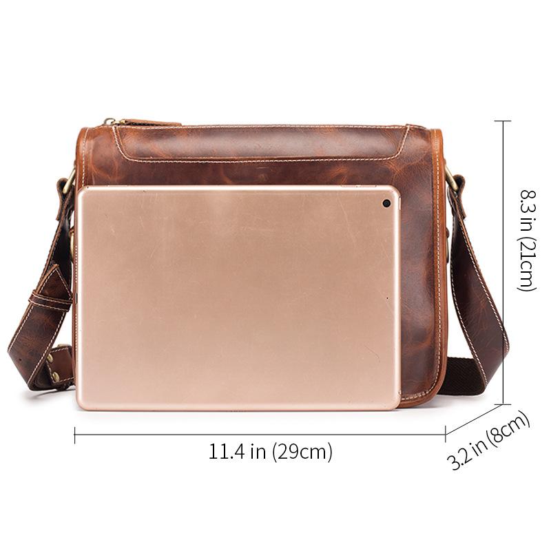 Men's Fashionable Single-shoulder Crossbody Bag, Men's Retro Oil-wax Genuine Leather Messenger Bag