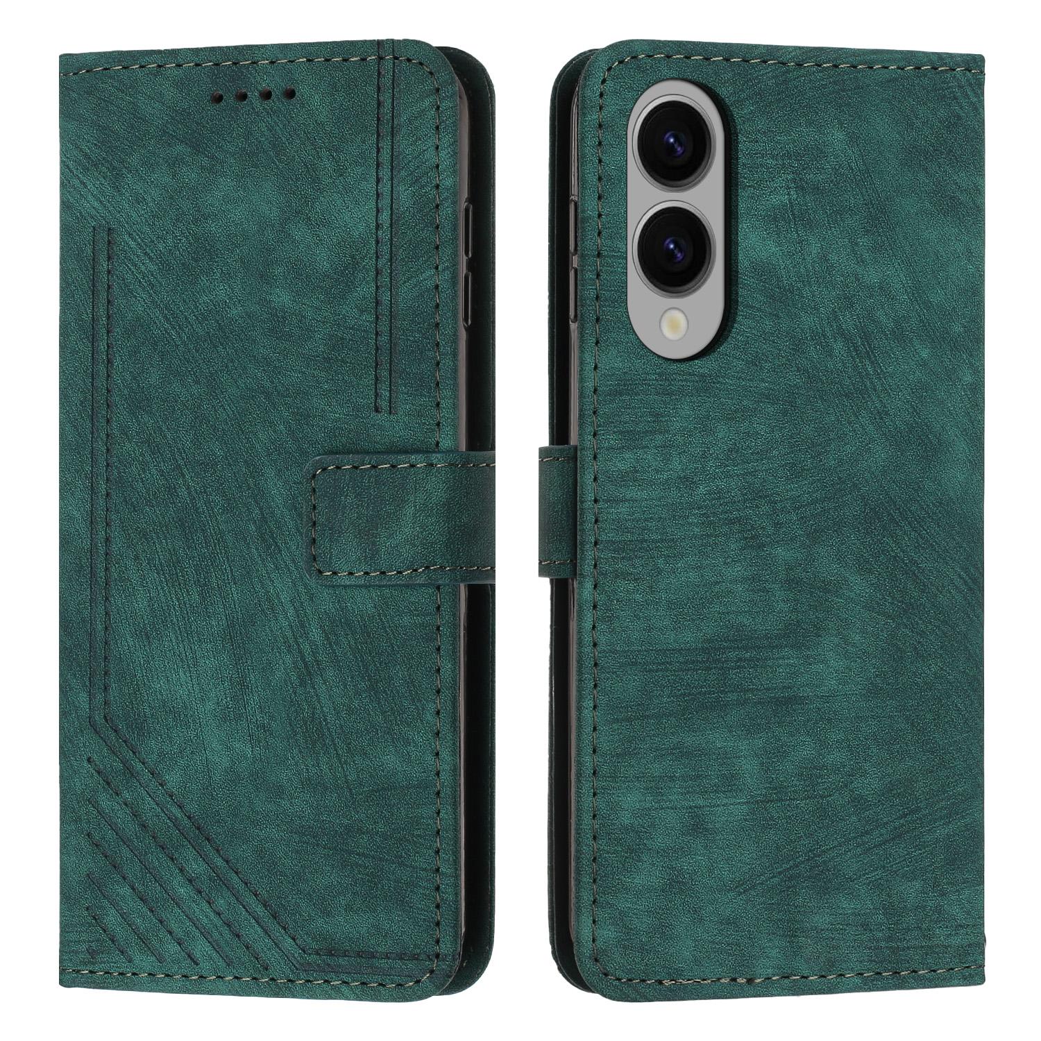 

For Samsung Galaxy S25 Edge Case Imprinted Lines Leather Phone Cover with Stand Green
