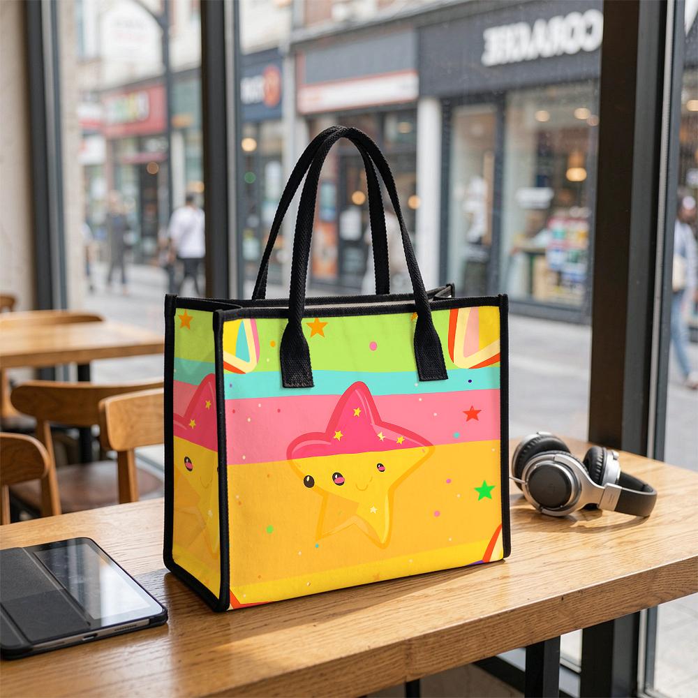 Cute Cartoon Star Pattern Tote Bag Portable Casual Daily Shoulder Handbag for Shopping Travel
