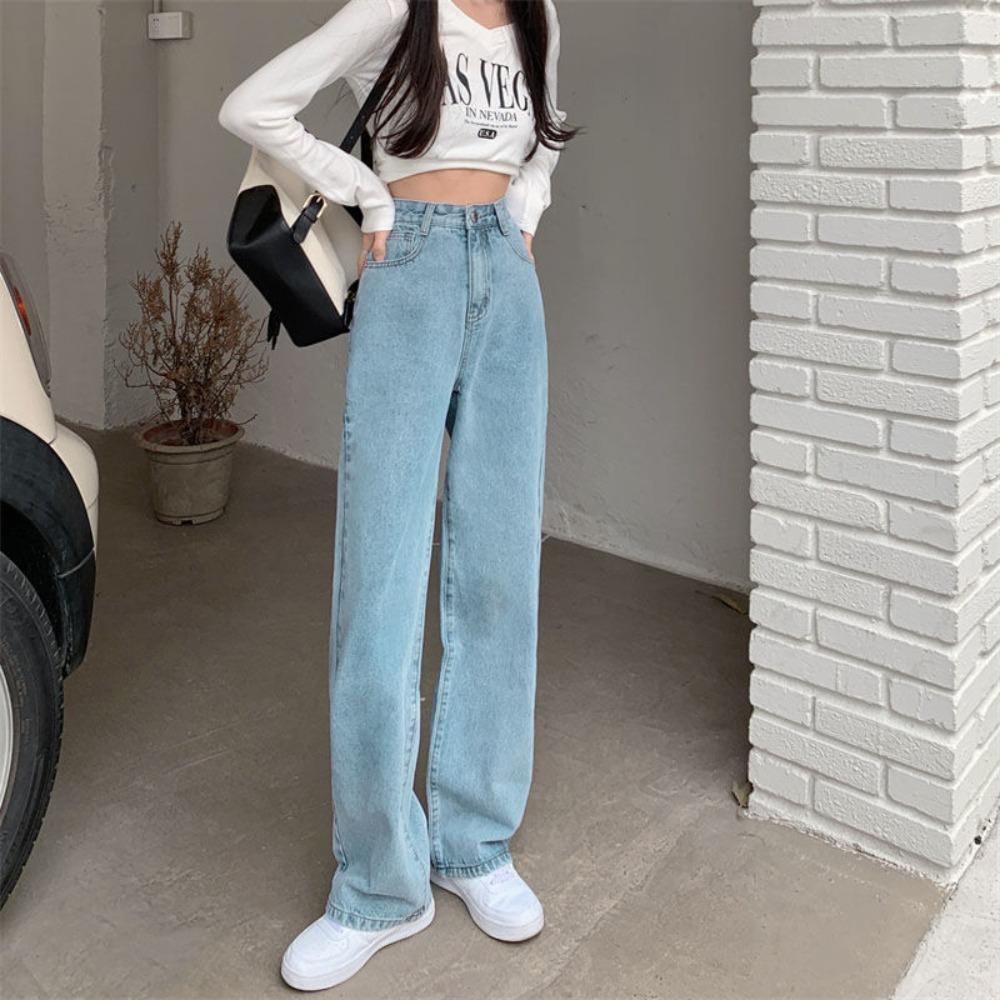 Women's High Waist Wide Leg Jeans Straight Leg Jeans Loose Fit Vintage Light Blue Denim Casual Long Pants