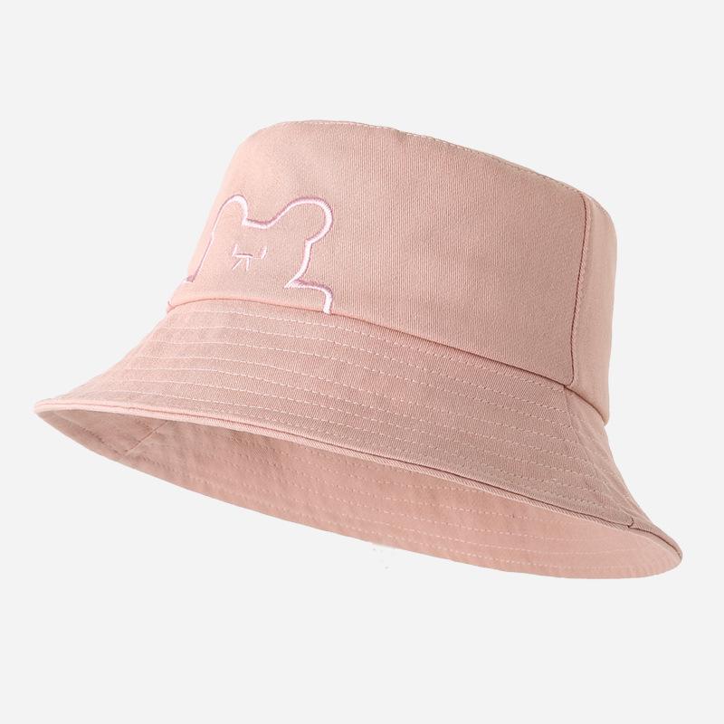 Embroidery Cute Bear Summer Bucket Hat Fashion Girls Women Travel Fisherman Cap Ladies Solid Colors Adjustable Bob Panama Hat