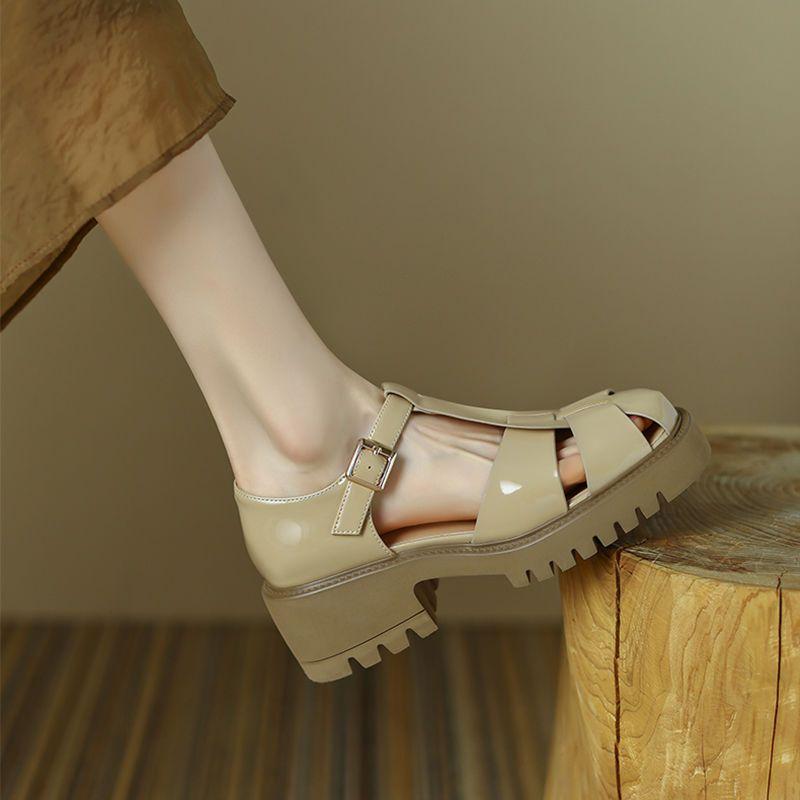 Ladies Shoes Round Toe Tip Sandals for Women Chunky Summer 2024 Platform Footwear Closed Thick Heel Block Outdoor Anti Slip Hot
