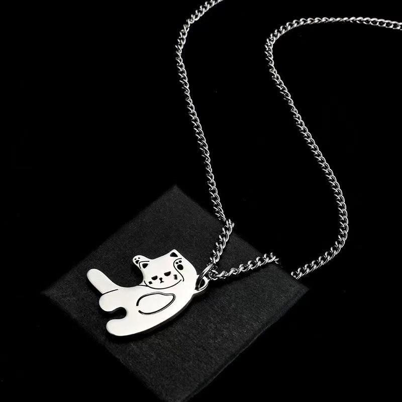 Cute Than Heart Cat Necklace Creative Cartoon Students Titanium Steel Pendant Niche Couple Necklace Pendant Does Not Lose Color