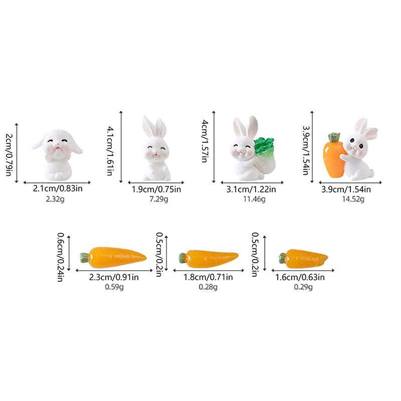 Mini Cartoon Rabbit Carrot Micro Landscape Figurines Desktop Decoration Gardening Animal Resin Home Accessories Easter Ornament