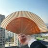 1pc Retro Bamboo Folding Fan, Portable Summer Handheld Fan, Heart-shaped Origami Fan with Wooden Frame and White Paper Blades.