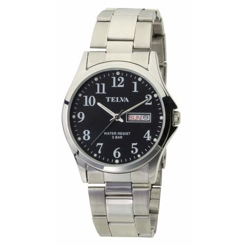 CREPHA Men's Analog Watch with Stainless Steel Strap, Date Display, Day of the Week Display, Water Resistant, Black, TE-AM178-BKS