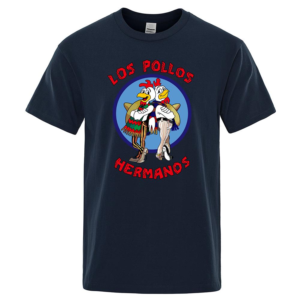 LOS POLLOS Hermanos Morsom Trykket T-skjorte Herre Mote Casual Kortermet Sommer Bomull Pustende T-skjorte Kyllingbrødre Tee