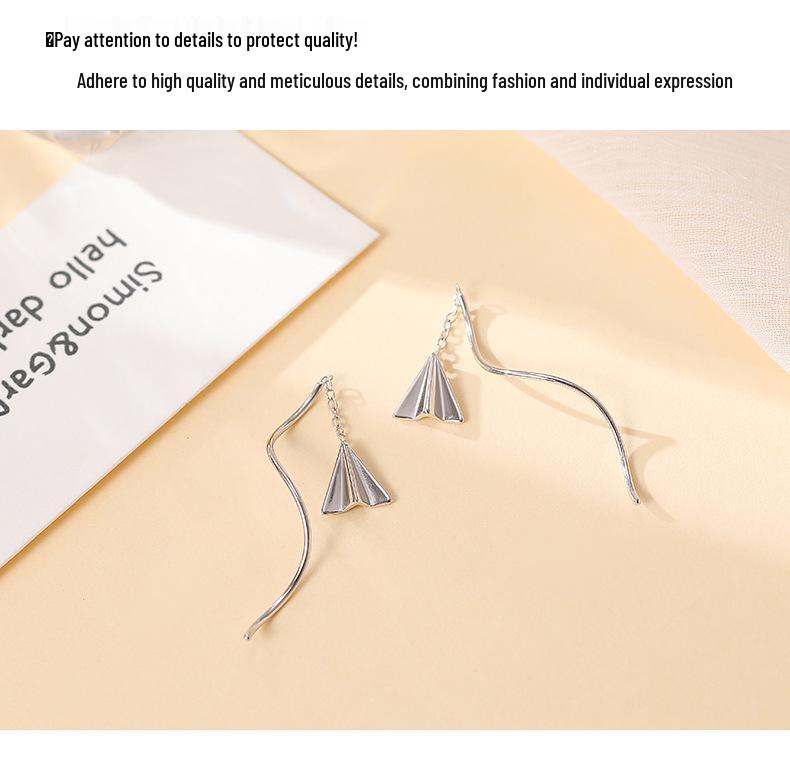 Banyan Tree Silver Paper Airplane Tassel Earrings: Simple, Nostalgic & Trendy Design