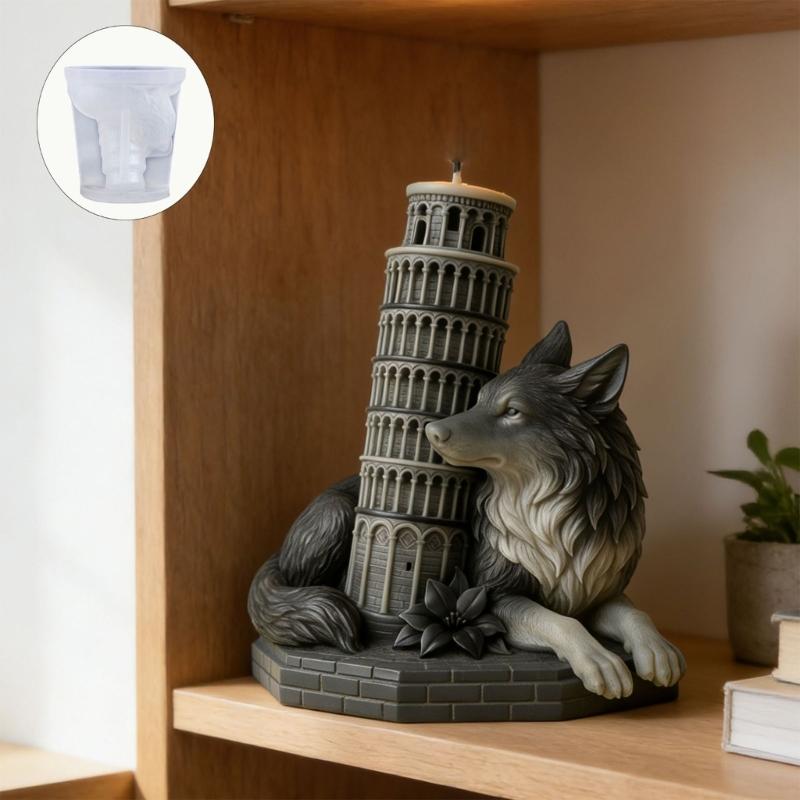 Unique Wolf With Leaning Tower Designs Food Grade Silicone Candle Making Mould For Handmade Gift