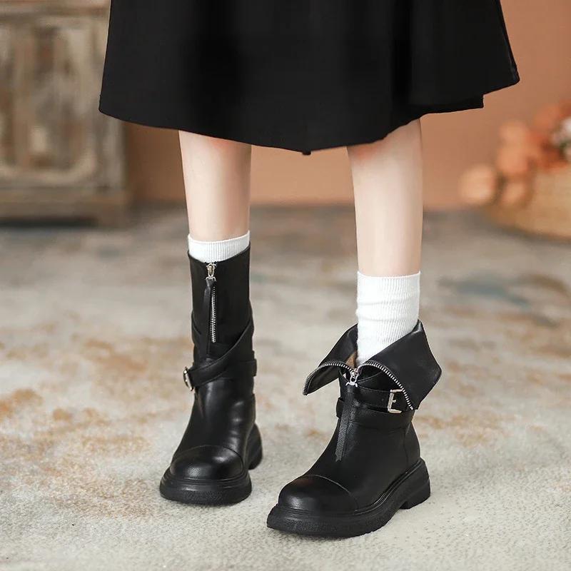 Fashion Retro Western Denim Mid-calf Boots for Women Designer Platform Ladies Shoes Fashion Soft-soled Autumn Winter Ankle Boots Female