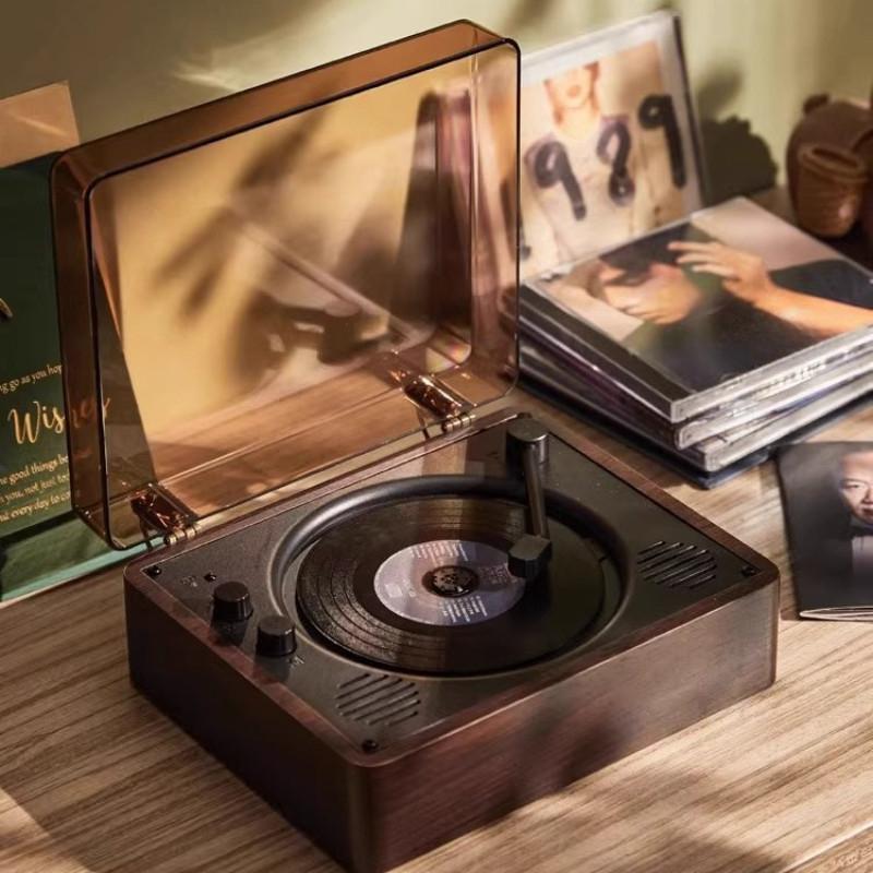 10W 5V Vintage vinylový CD přehrávač Mobilní Bluetooth Velký bateriový zvukový systém Stereofonní přehrávač s duálními reproduktory