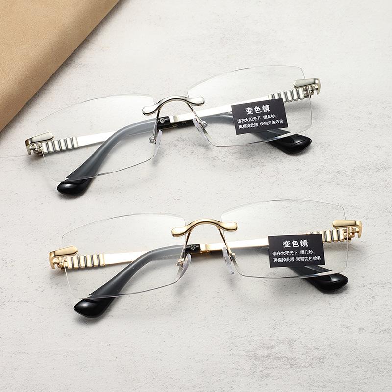 New Photochromic Color Changing Reading Glasses Fashionable Business Cut Edge Frameless Design XJC3006