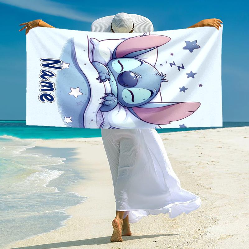 Personalized Good Morning, Stitch Coffee Beach Towel Microfiber Beach Towel Thin Absorbent for Beach Swimming Yoga Bath Sports. 0910302