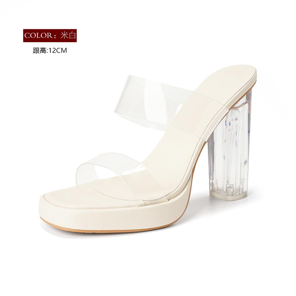 V Transparent Platform High Heels Slippers Women's Summer Wear Crystal Strap Sandals