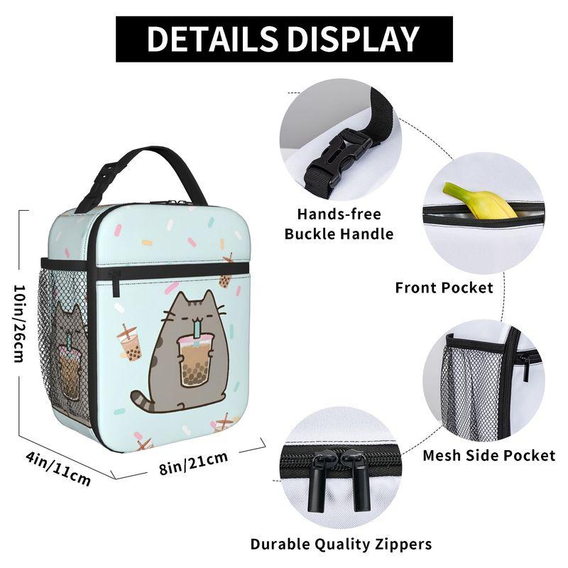 Boble Tea Insulated Lunch Bags Thermal Bag Reusable,Lunch Container P-Pusheencats High Capacity Lunch Box Tote Food Handbags