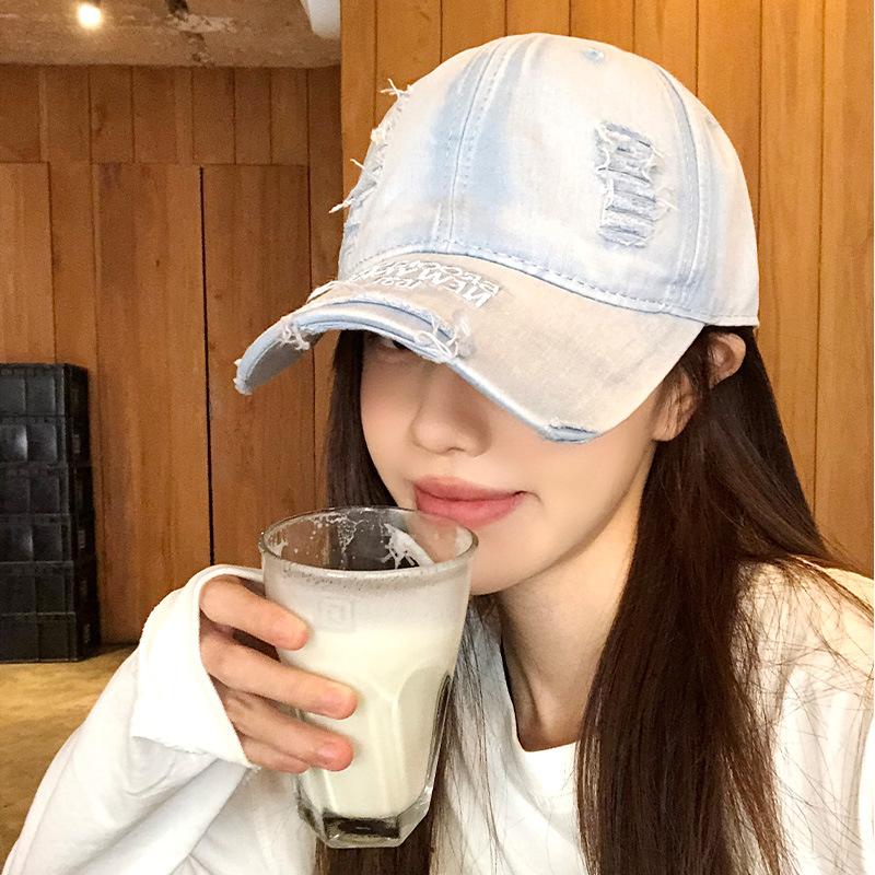 Baseball Denim Washed Cap With Wide Brim For Gift For Teens Protections Sun